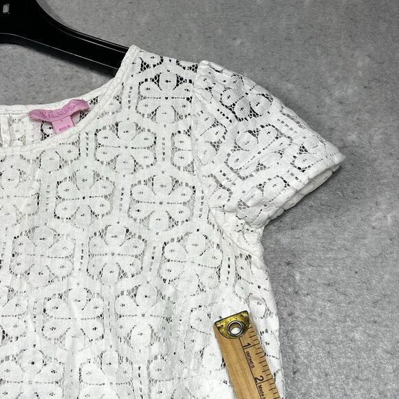 Lilly Pulitzer Darla Peplum Top Size Small White Eyelet Floral Lace Crochet Bow - Picture 12 of 14